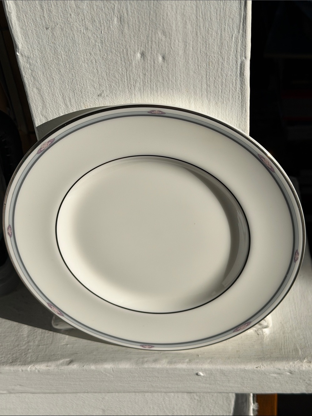 Royal Doulton Elegant White Porcelain Bread Plate with Silver and Pink Accents